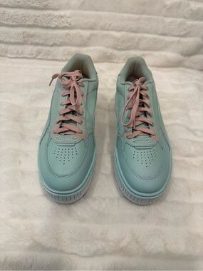 Puma Mint Teal Sneakers with Pink Laces